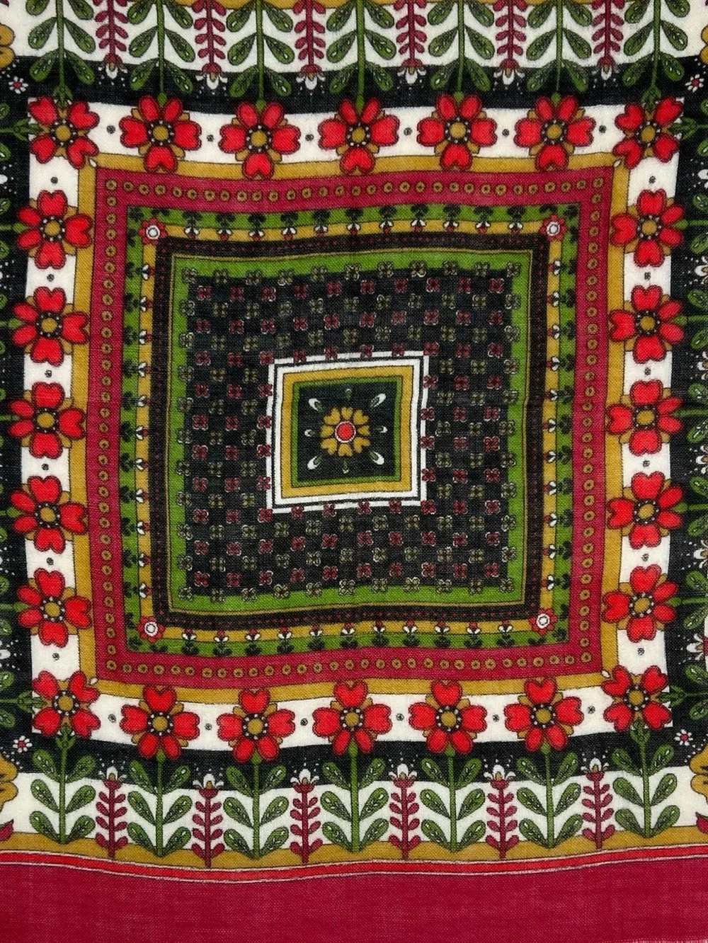 Andante Vintage Made Italy Folk Floral Square Scarf Fringe Red Boho Cottagecore